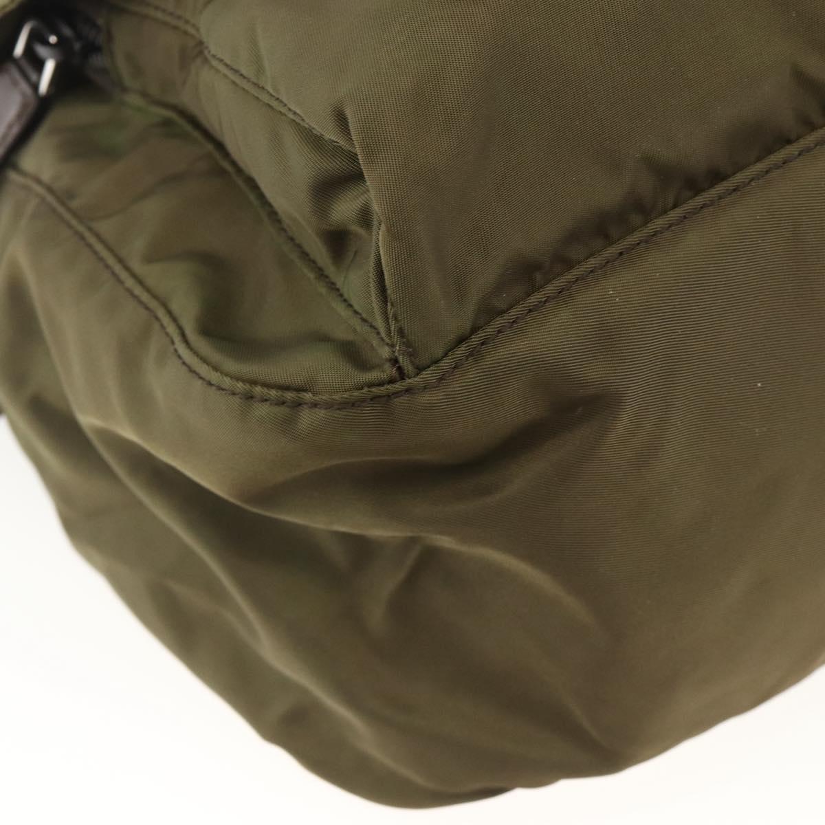 PRADA Shoulder Bag Nylon Khaki Silver Auth BAZ105A