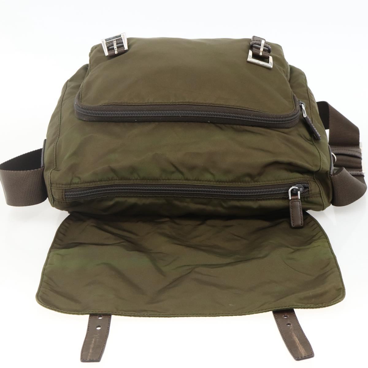 PRADA Shoulder Bag Nylon Khaki Silver Auth BAZ105A