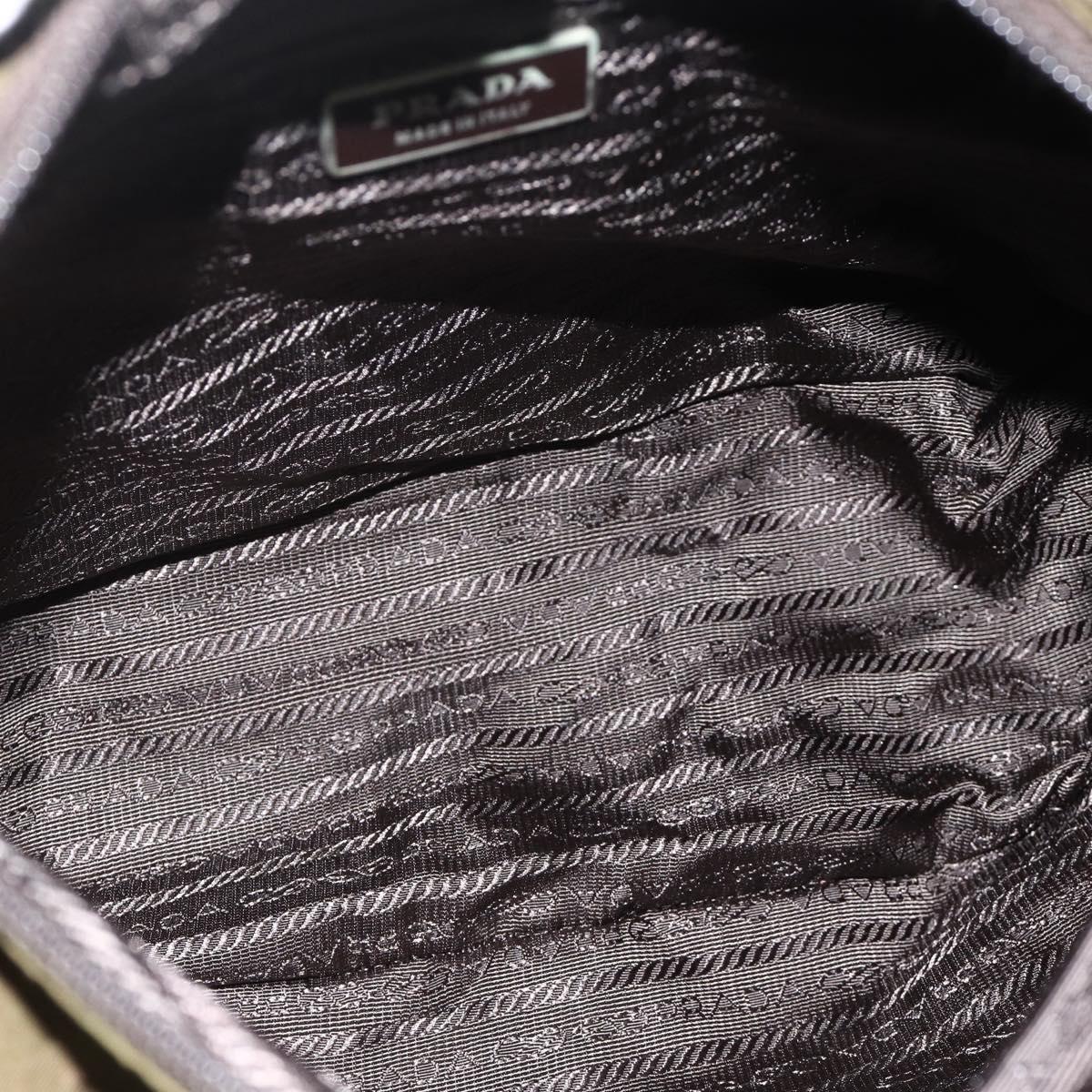 PRADA Shoulder Bag Nylon Khaki Silver Auth BAZ105A