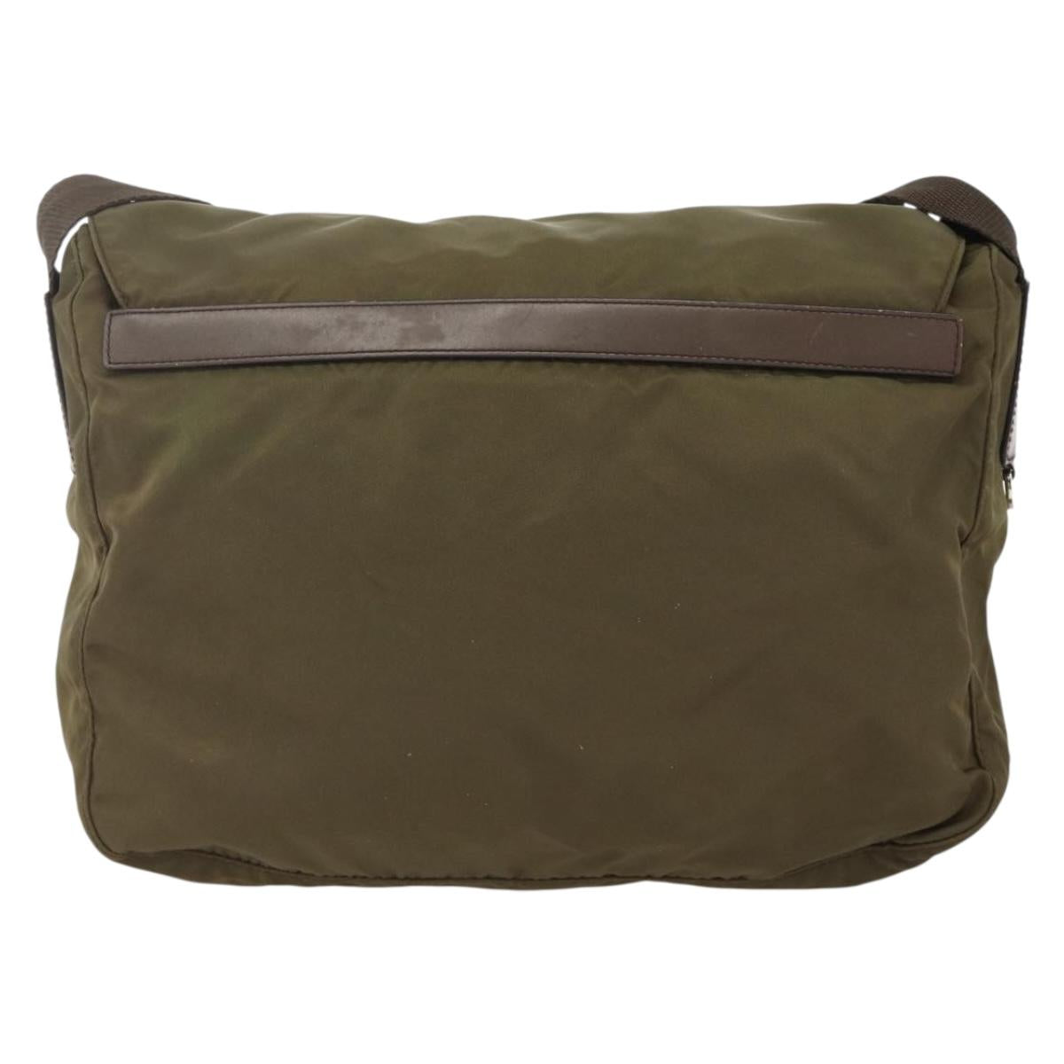 PRADA Shoulder Bag Nylon Khaki Silver Auth BAZ105A