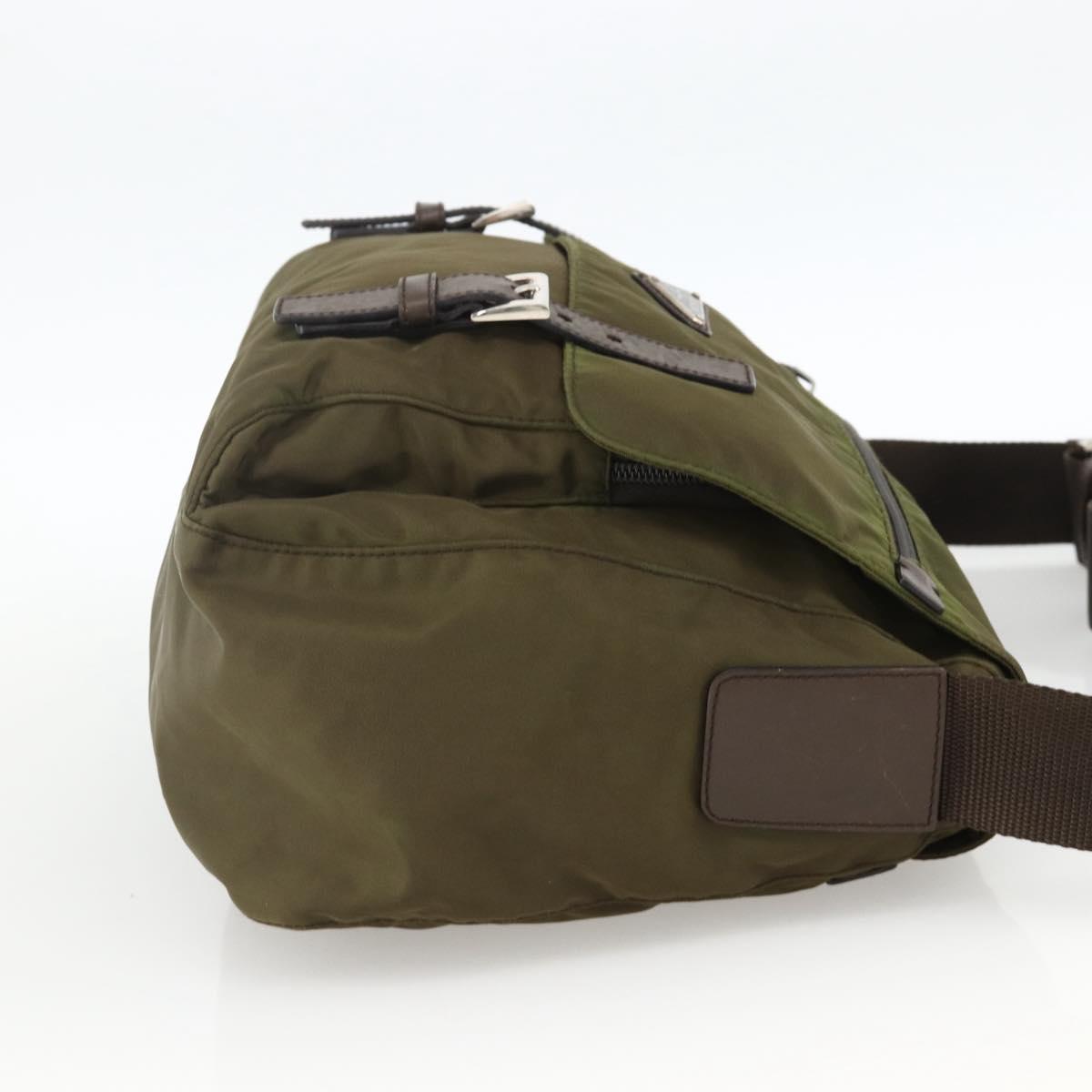 PRADA Shoulder Bag Nylon Khaki Silver Auth BAZ105A
