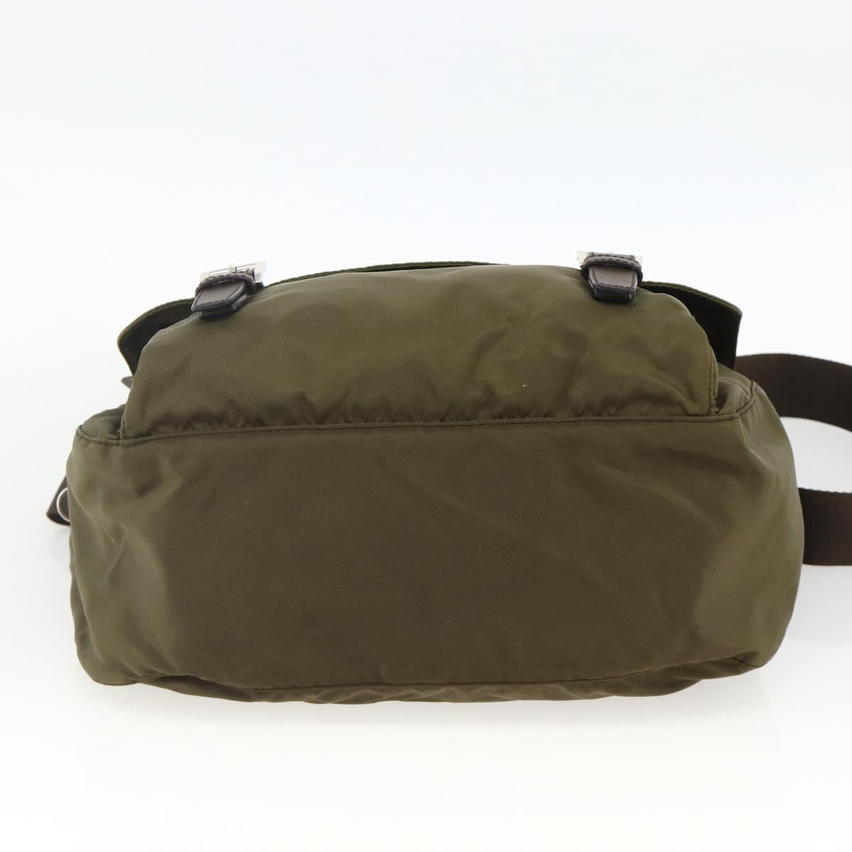PRADA Shoulder Bag Nylon Khaki Silver Auth BAZ105A