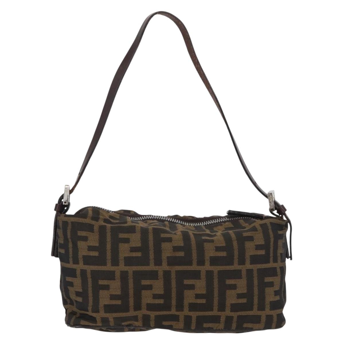 FENDI Zucca Canvas Hand Bag Brown Black Auth BAZ109