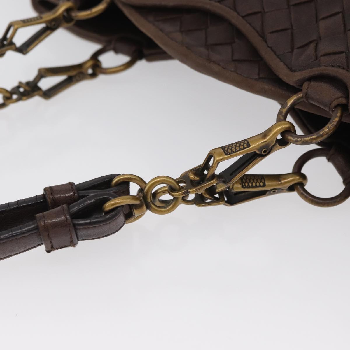 BOTTEGA VENETA INTRECCIATO Hand Bag Leather Brown Gold Auth BAZ111A