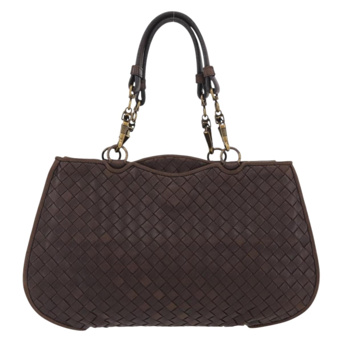 BOTTEGA VENETA INTRECCIATO Hand Bag Leather Brown Gold Auth BAZ111A