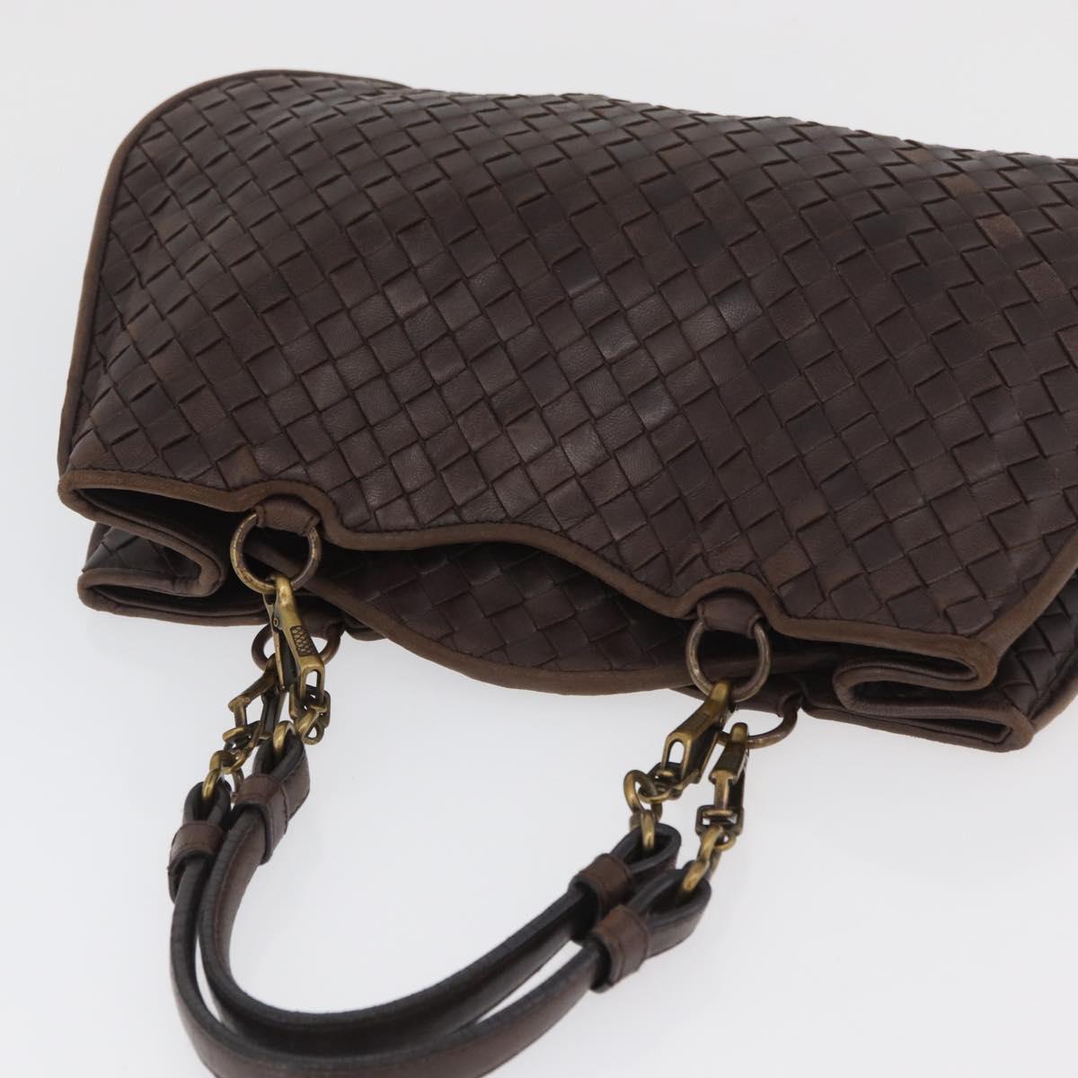BOTTEGA VENETA INTRECCIATO Hand Bag Leather Brown Gold Auth BAZ111A