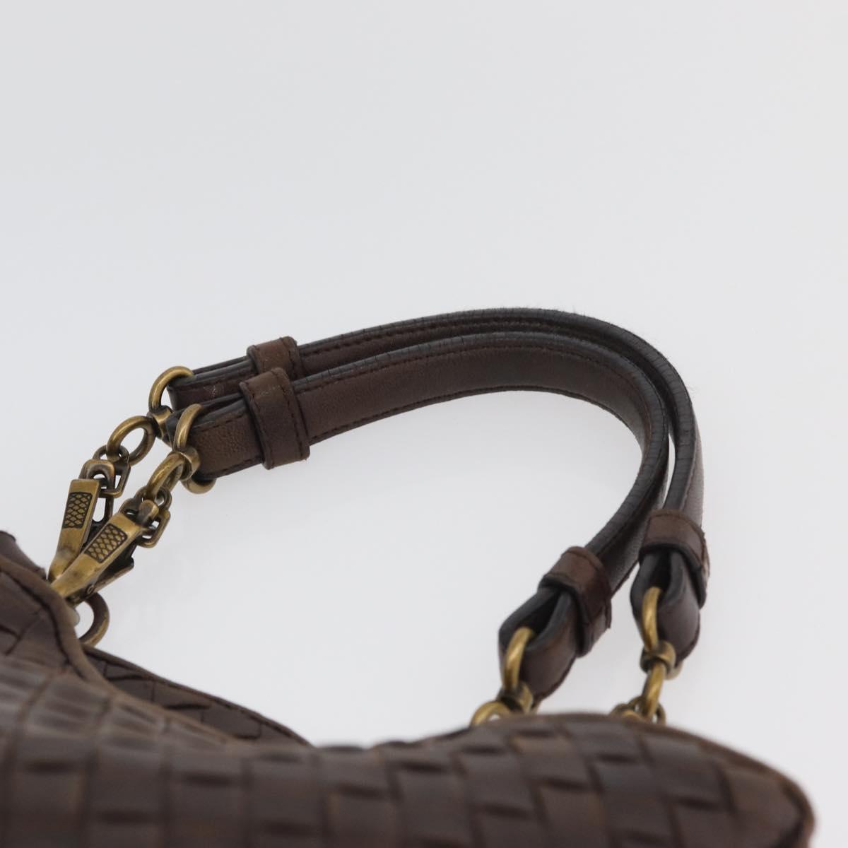 BOTTEGA VENETA INTRECCIATO Hand Bag Leather Brown Gold Auth BAZ111A