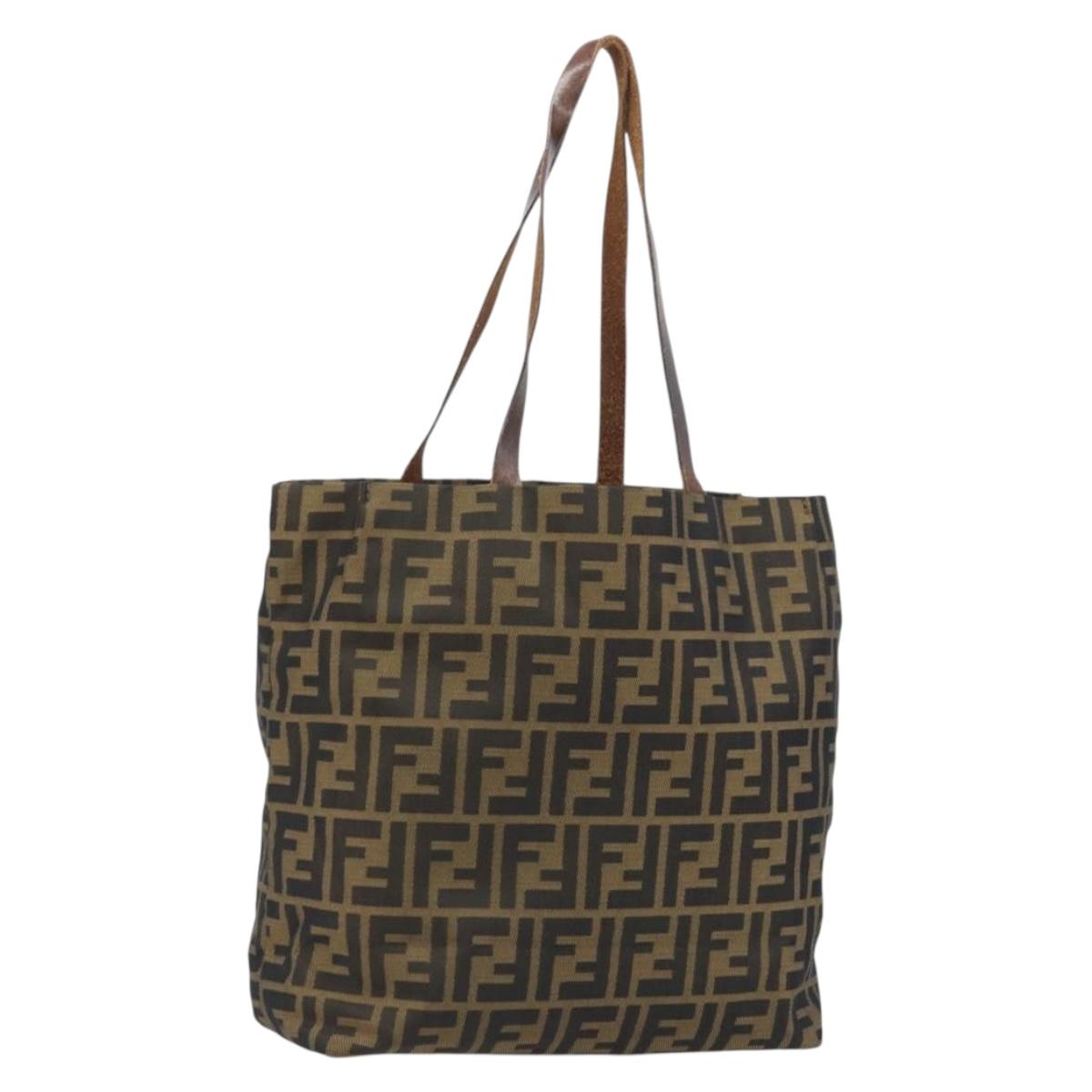 FENDI Zucca Canvas Tote Bag Black Brown Auth BAZ112