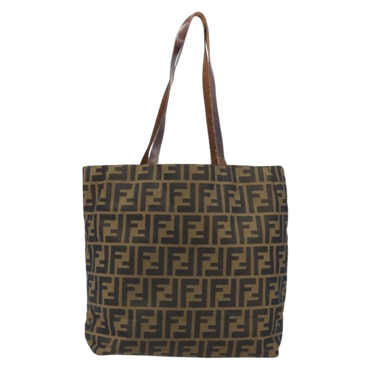 FENDI Zucca Canvas Tote Bag Black Brown Auth BAZ112