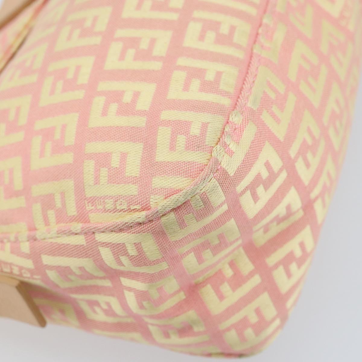 FENDI Zucchino Canvas Mamma Baguette Hand Bag Pink Gold Auth BAZ114SAV