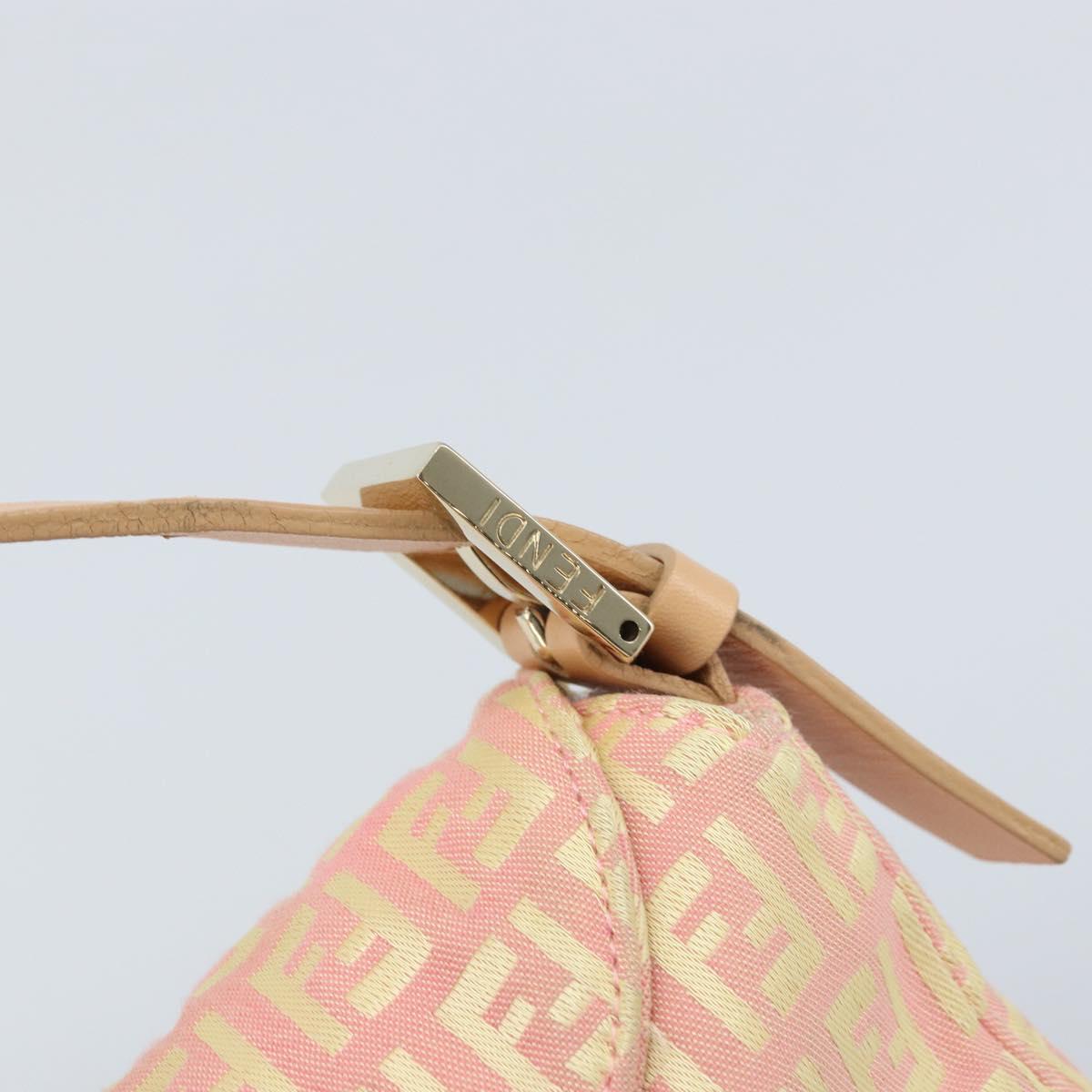 FENDI Zucchino Canvas Mamma Baguette Hand Bag Pink Gold Auth BAZ114SAV