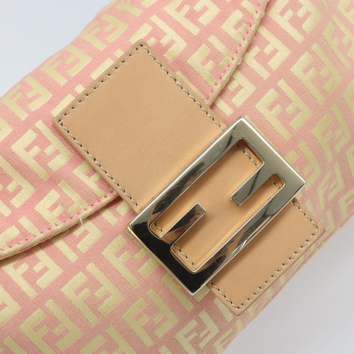 FENDI Zucchino Canvas Mamma Baguette Hand Bag Pink Gold Auth BAZ114SAV