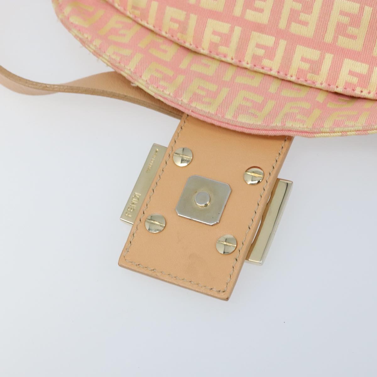 FENDI Zucchino Canvas Mamma Baguette Hand Bag Pink Gold Auth BAZ114SAV