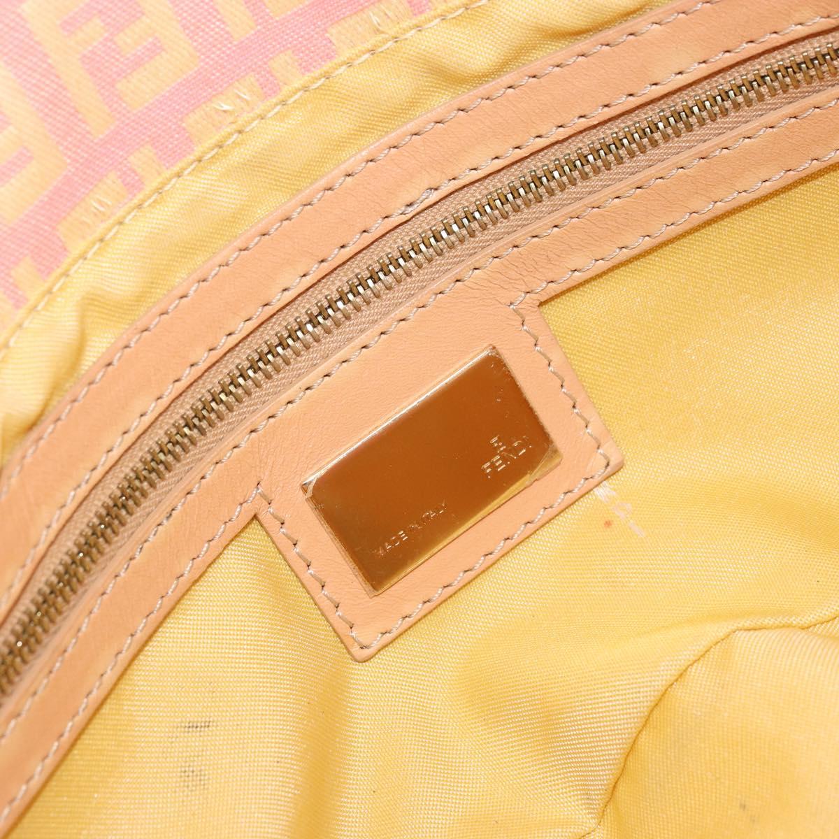 FENDI Zucchino Canvas Mamma Baguette Hand Bag Pink Gold Auth BAZ114SAV
