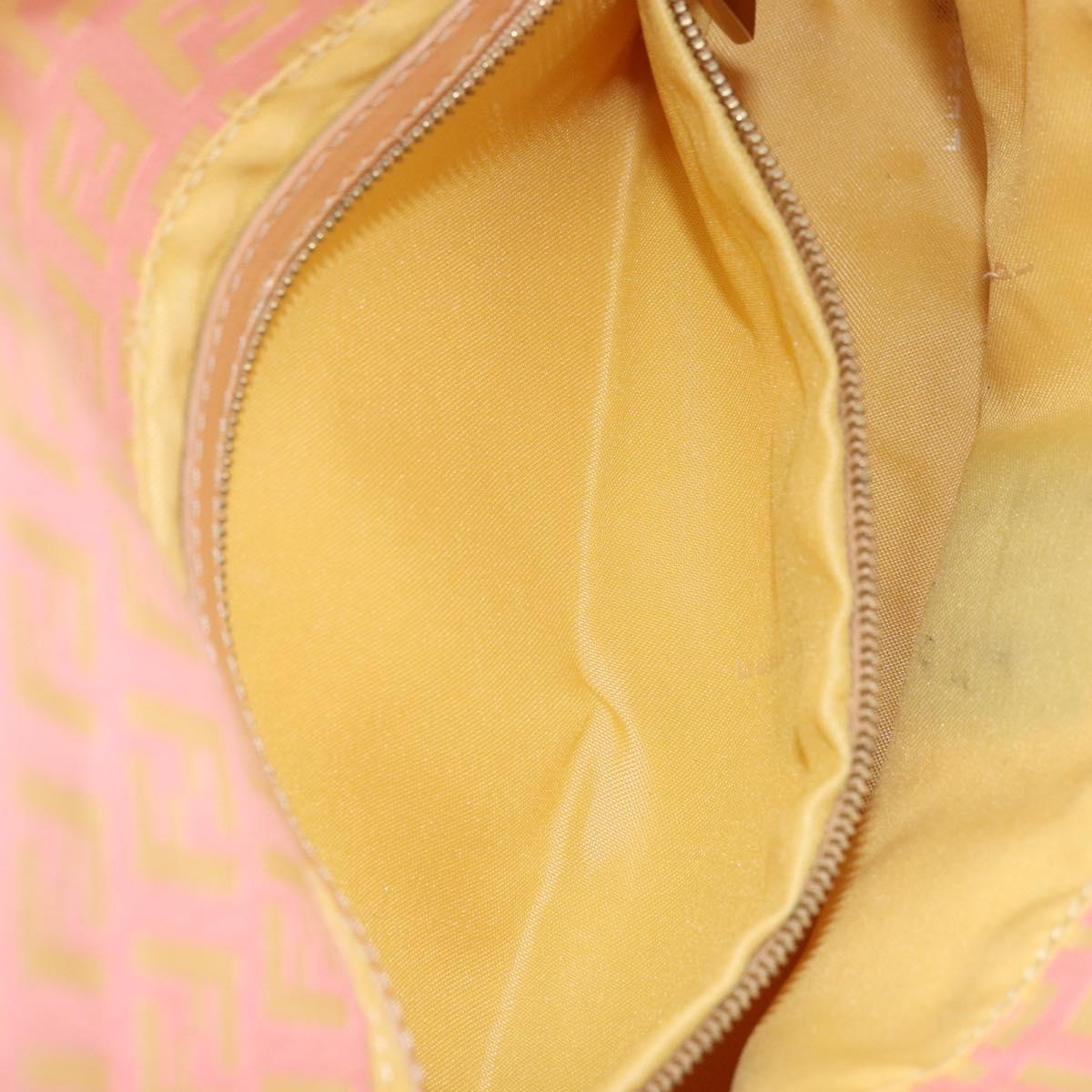 FENDI Zucchino Canvas Mamma Baguette Hand Bag Pink Gold Auth BAZ114SAV