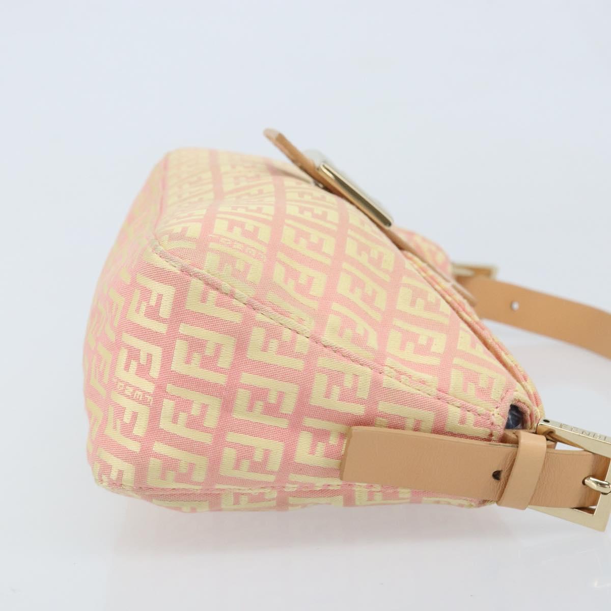 FENDI Zucchino Canvas Mamma Baguette Hand Bag Pink Gold Auth BAZ114SAV