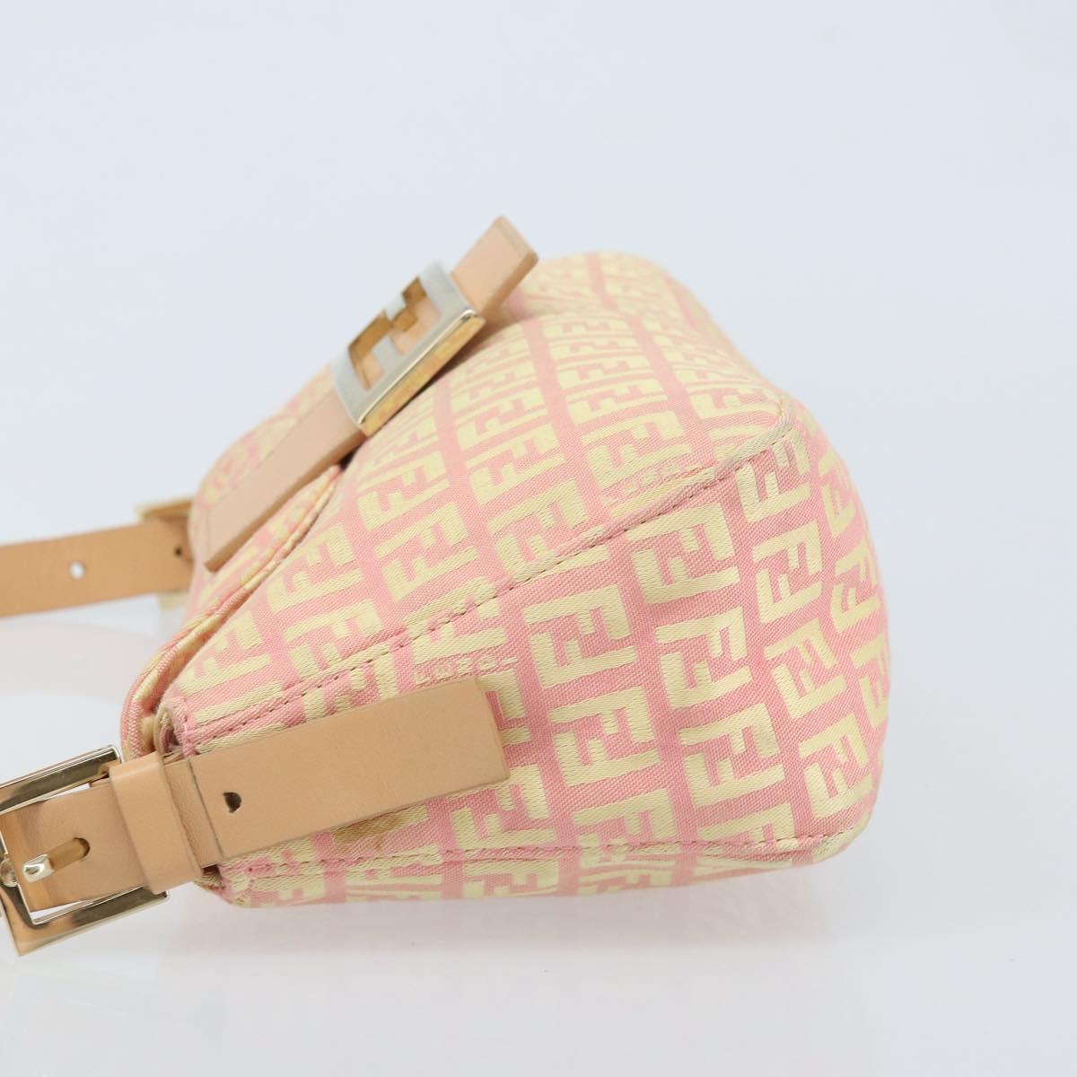 FENDI Zucchino Canvas Mamma Baguette Hand Bag Pink Gold Auth BAZ114SAV