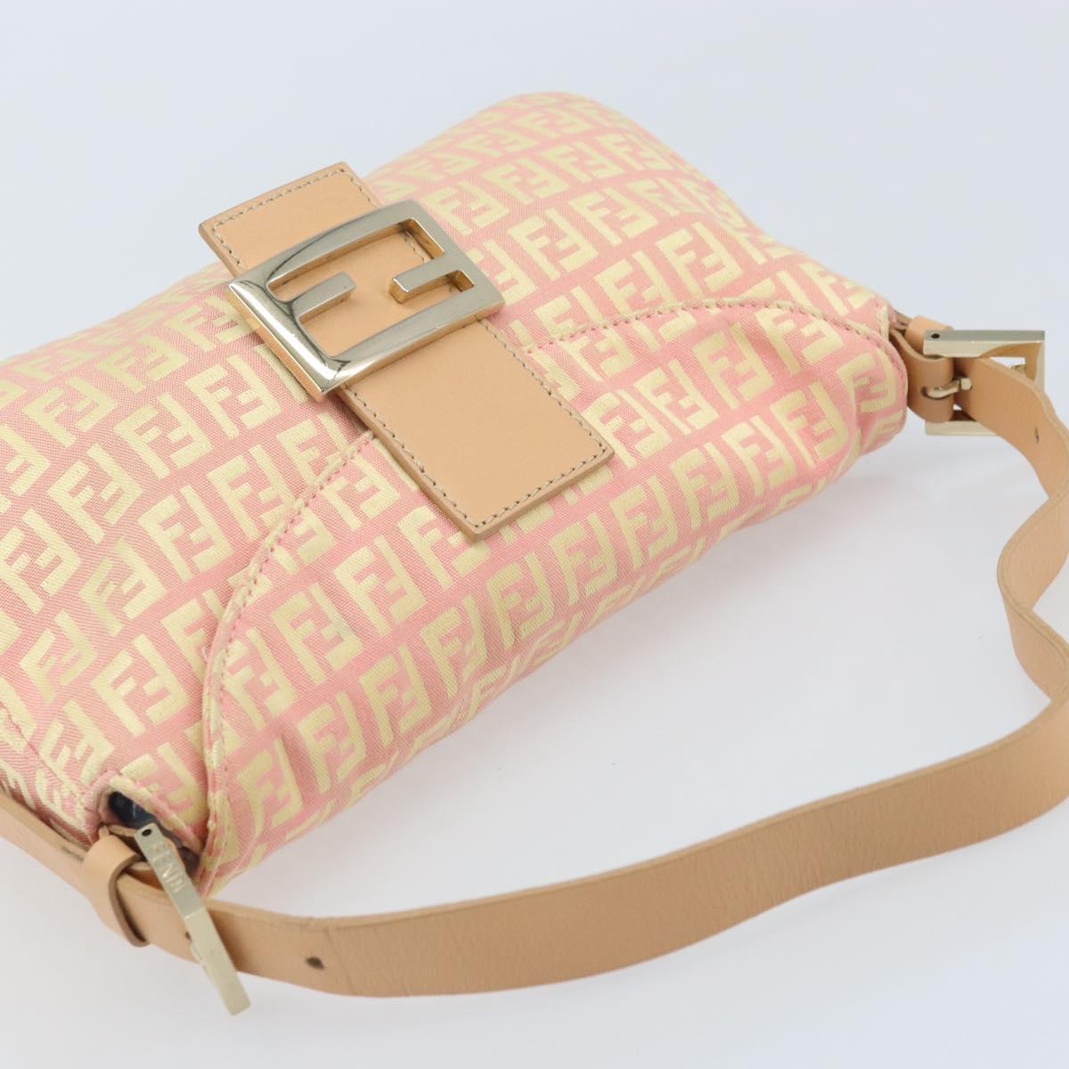 FENDI Zucchino Canvas Mamma Baguette Hand Bag Pink Gold Auth BAZ114SAV