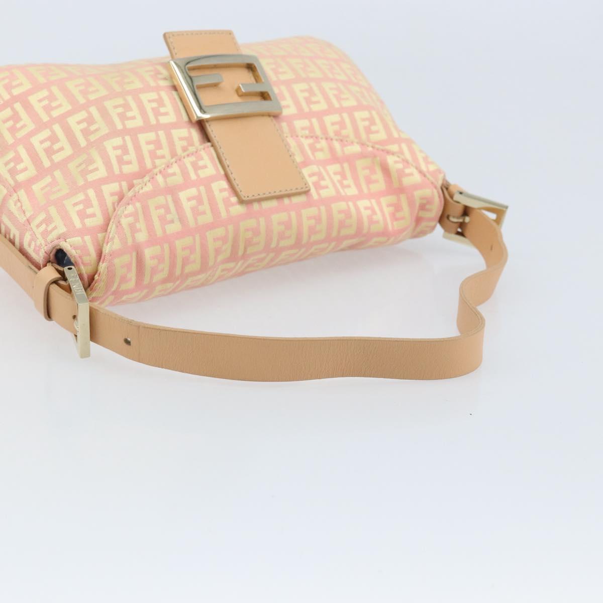 FENDI Zucchino Canvas Mamma Baguette Hand Bag Pink Gold Auth BAZ114SAV