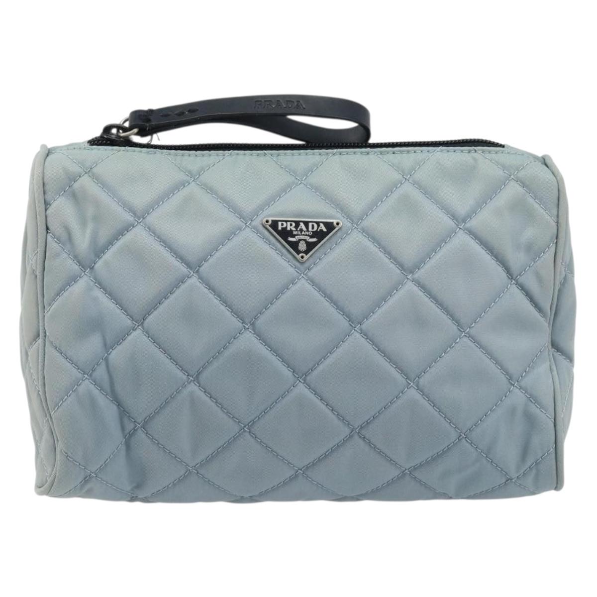 PRADA Pouch Nylon Light Blue Silver Auth BAZ116A