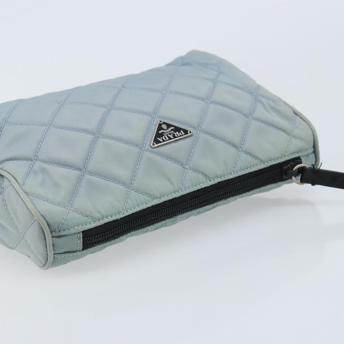 PRADA Pouch Nylon Light Blue Silver Auth BAZ116A