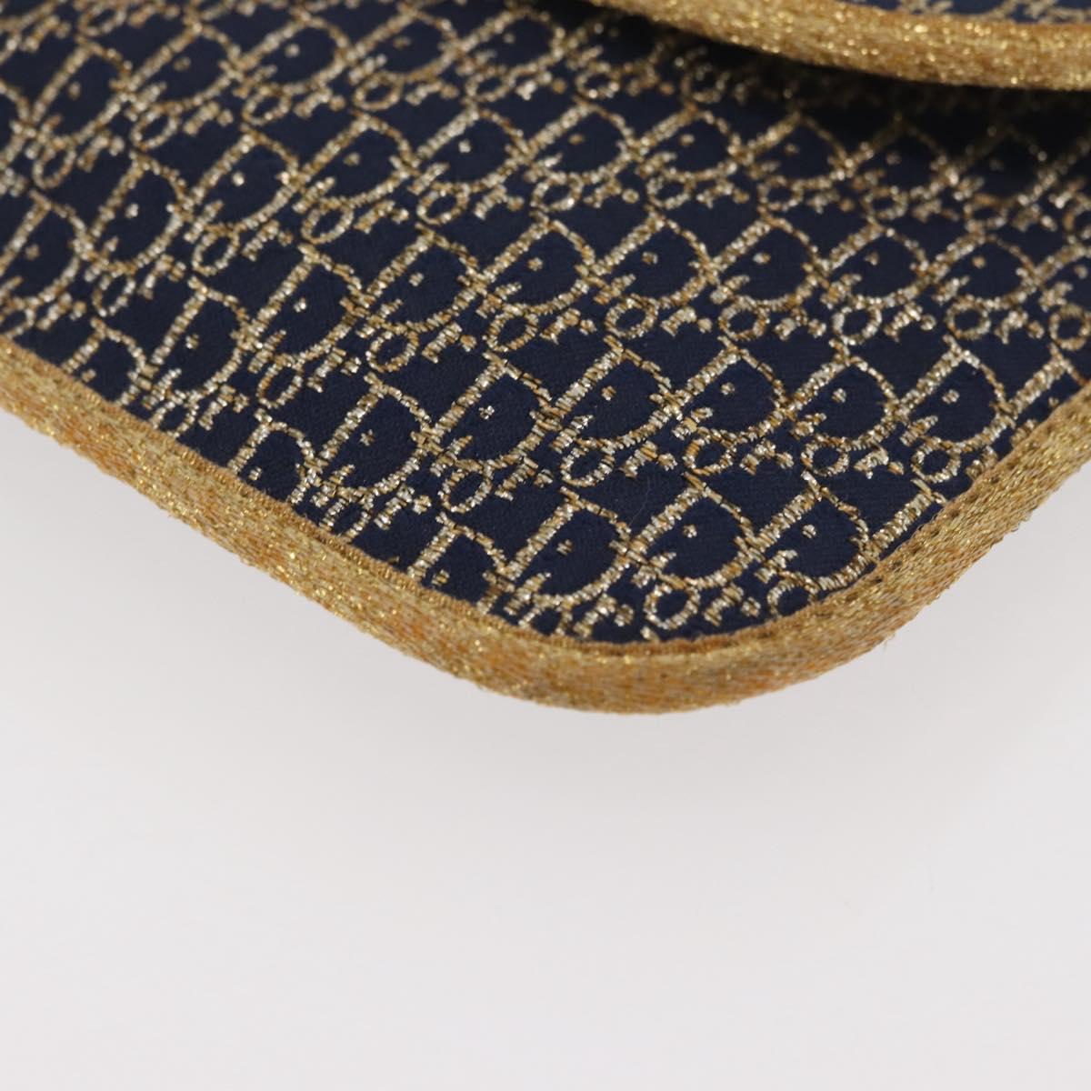 Christian Dior Trotter Canvas Chain Shoulder Bag Navy Gold Auth BAZ118A