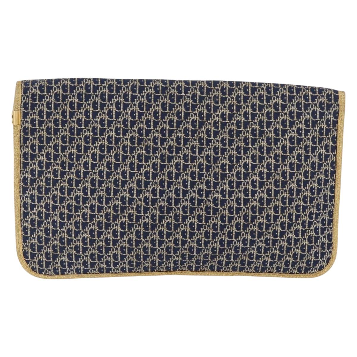 Christian Dior Trotter Canvas Chain Shoulder Bag Navy Gold Auth BAZ118A