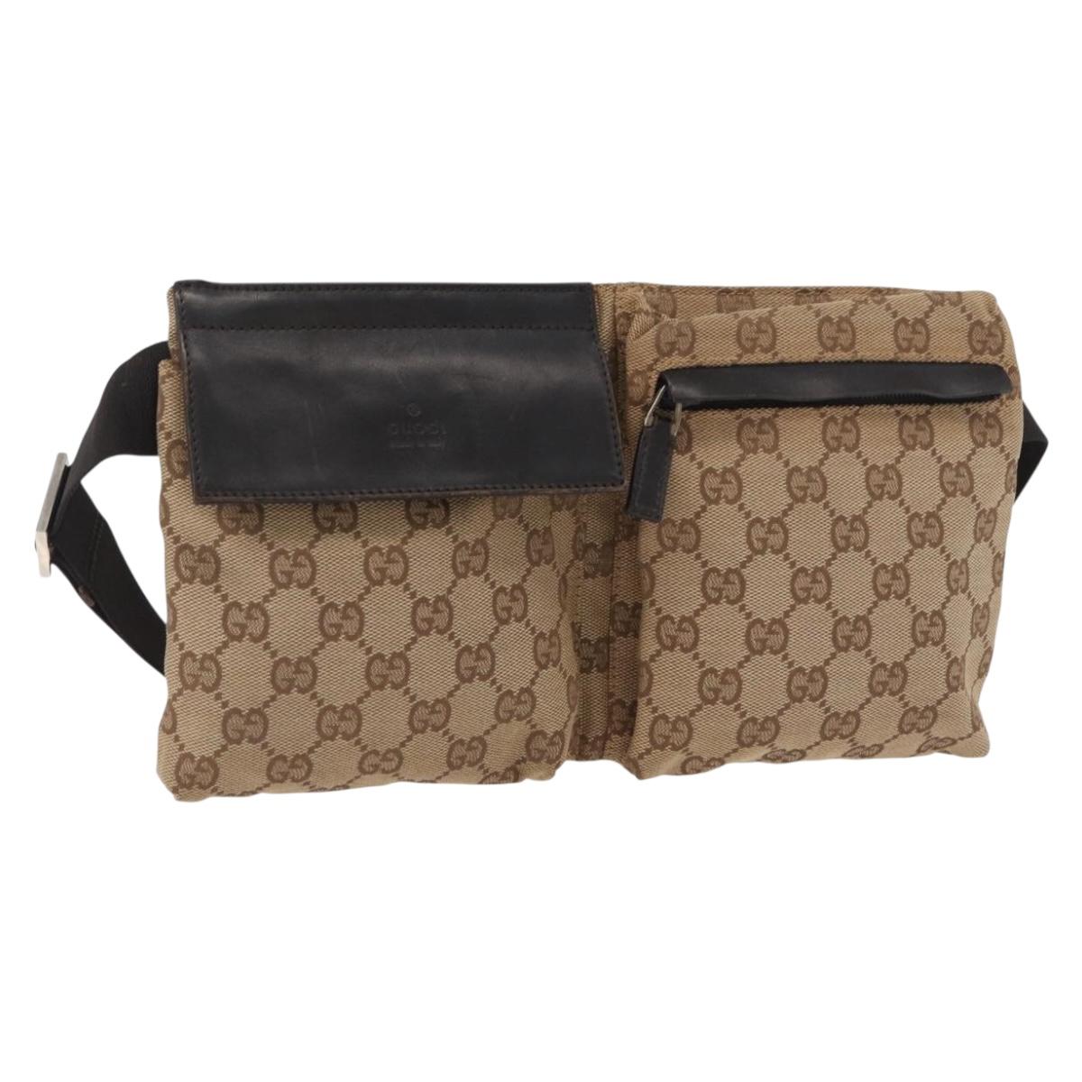 GUCCI GG Canvas Waist bag Beige Silver 018 1621 Auth BAZ123