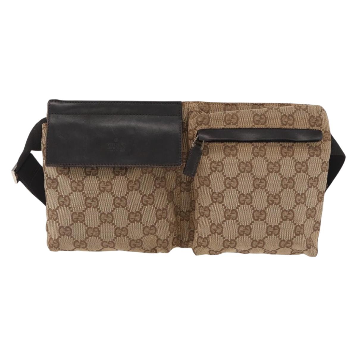 GUCCI GG Canvas Waist bag Beige Silver 018 1621 Auth BAZ123