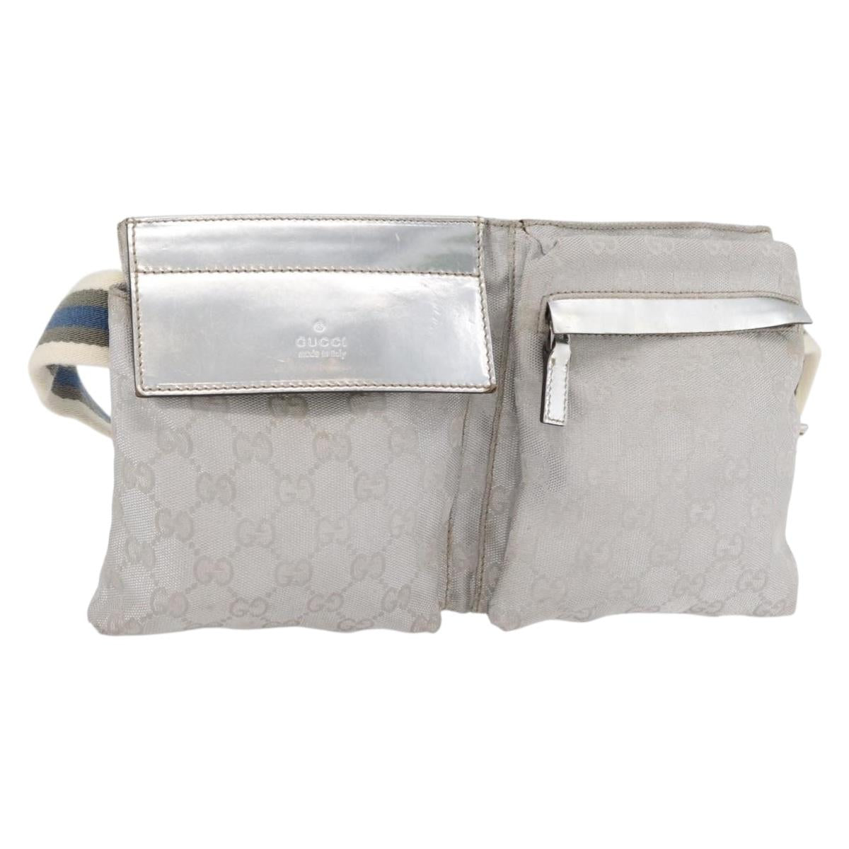 GUCCI GG Canvas Sherry Line Waist Bag Silver 28566 Auth BAZ127