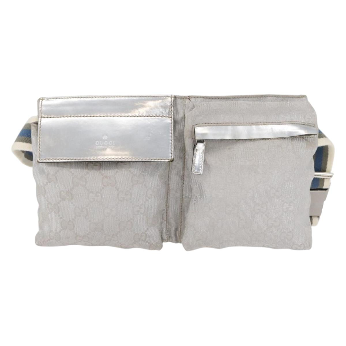 GUCCI GG Canvas Sherry Line Waist Bag Silver 28566 Auth BAZ127