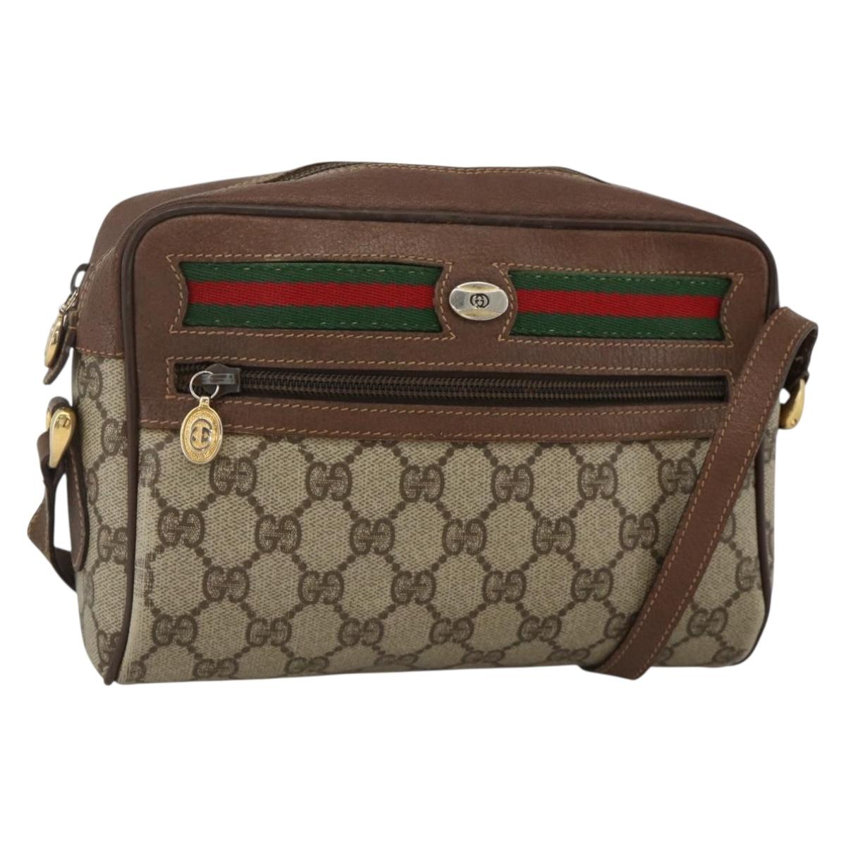 GUCCI GG Supreme Web Sherry Line Bag PVC Beige Gold 001 115 6655 Auth BAZ128