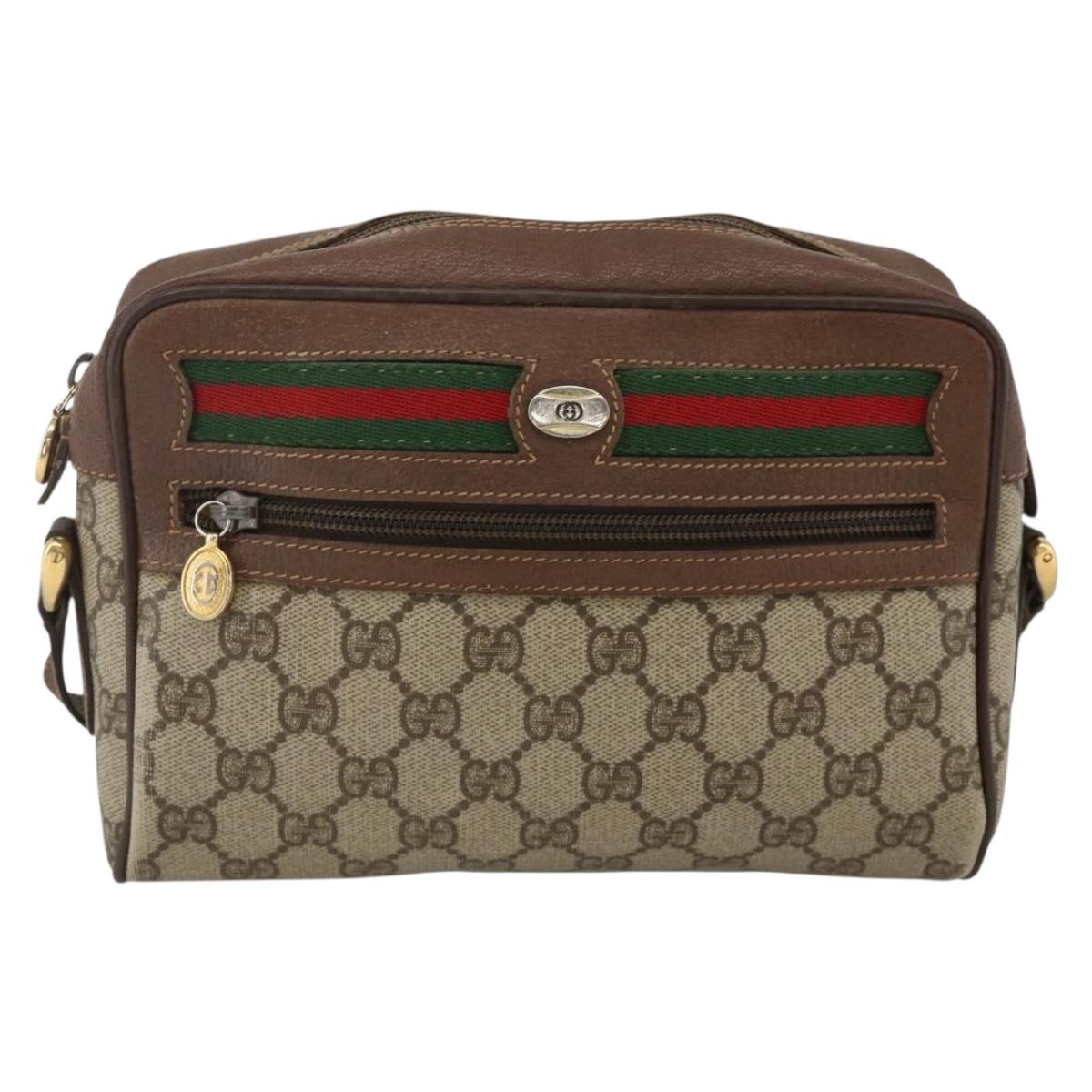 GUCCI GG Supreme Web Sherry Line Bag PVC Beige Gold 001 115 6655 Auth BAZ128