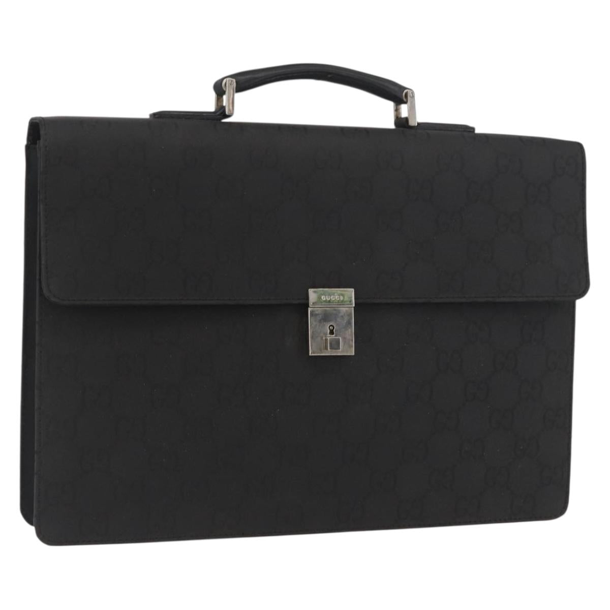 GUCCI GG Canvas Business Bag Nylon Black Silver 015 0235 Auth BAZ135A