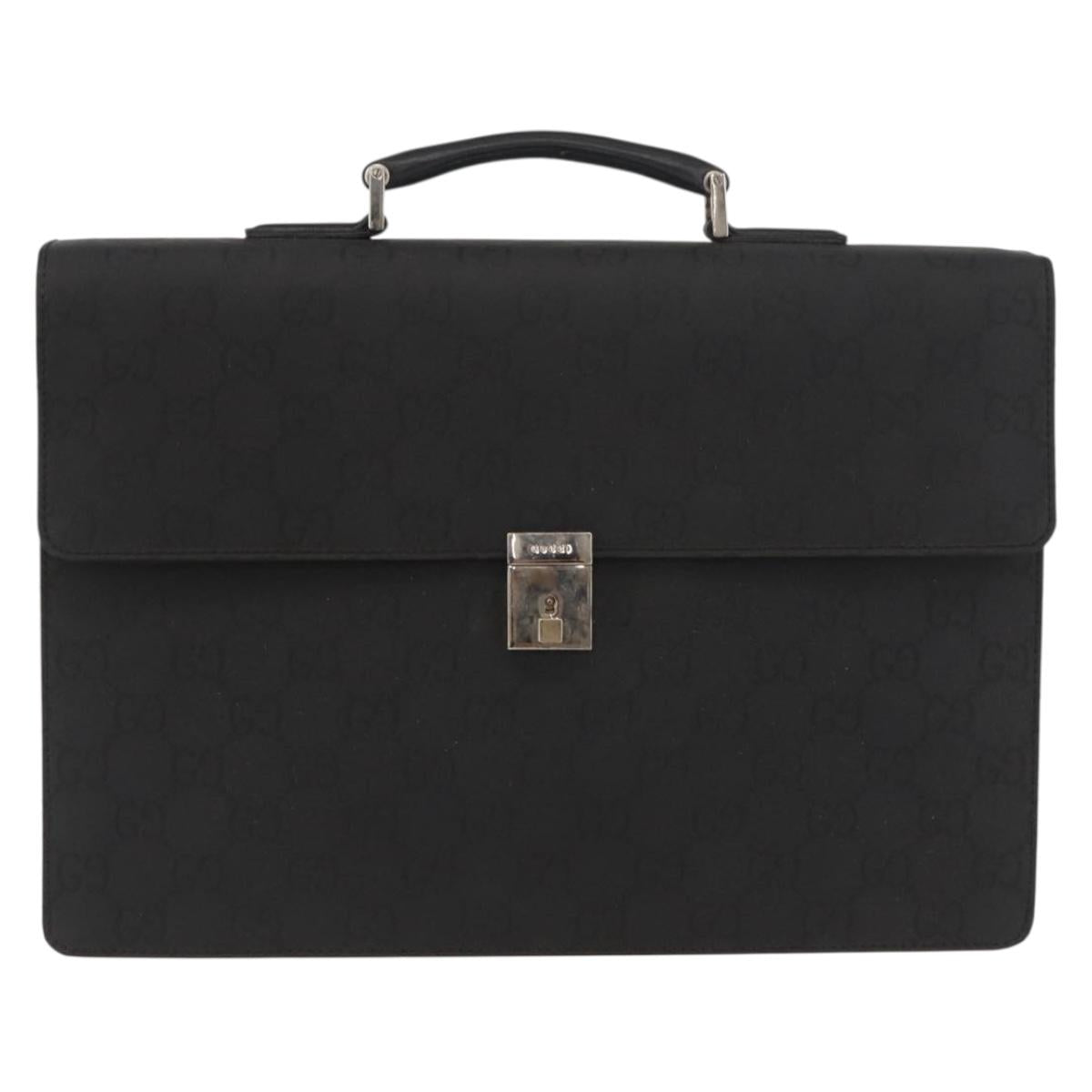 GUCCI GG Canvas Business Bag Nylon Black Silver 015 0235 Auth BAZ135A