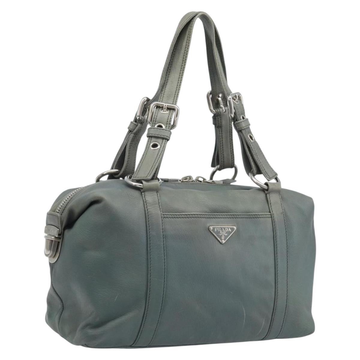 PRADA Hand Bag Leather Gray Silver Auth BAZ140A