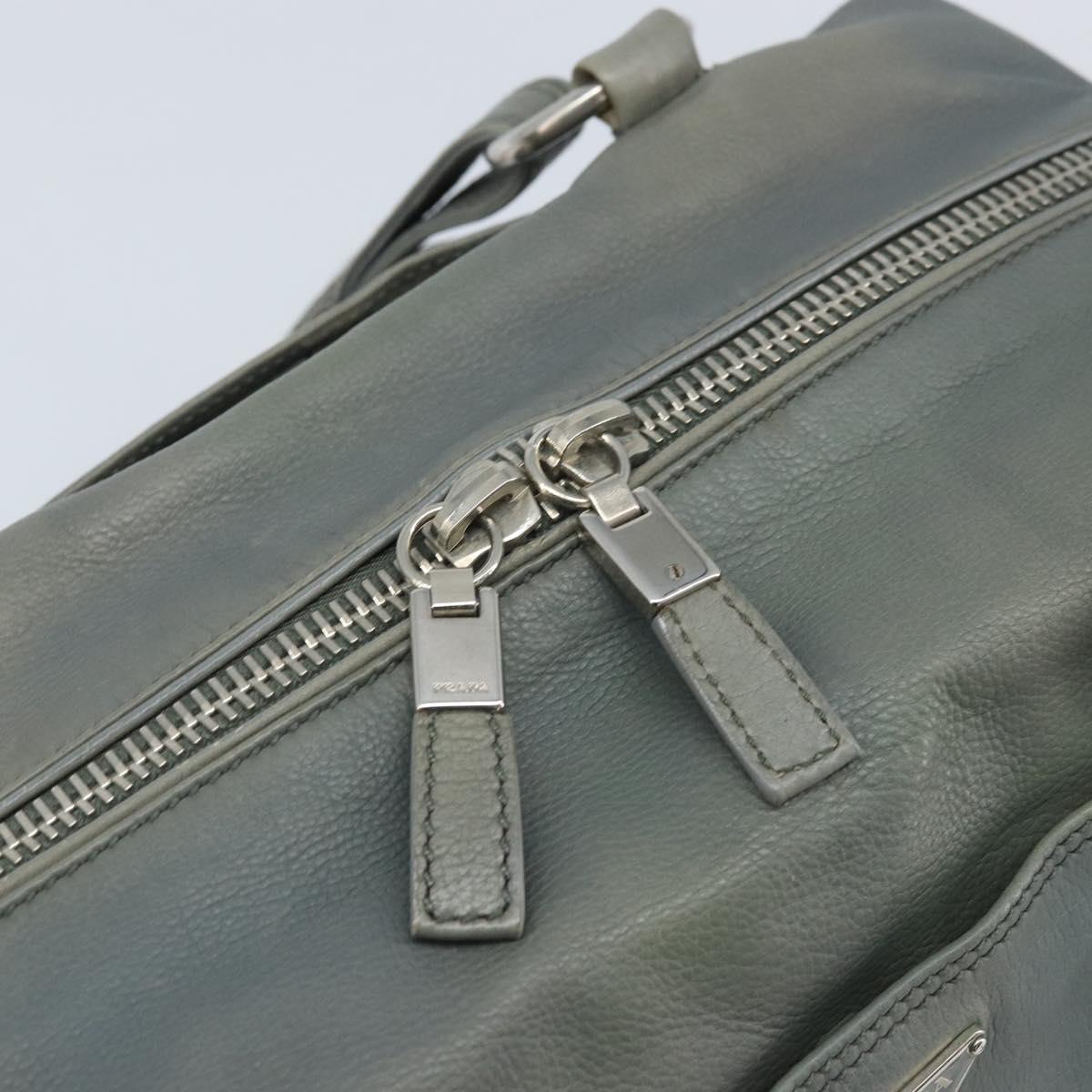 PRADA Hand Bag Leather Gray Silver Auth BAZ140A