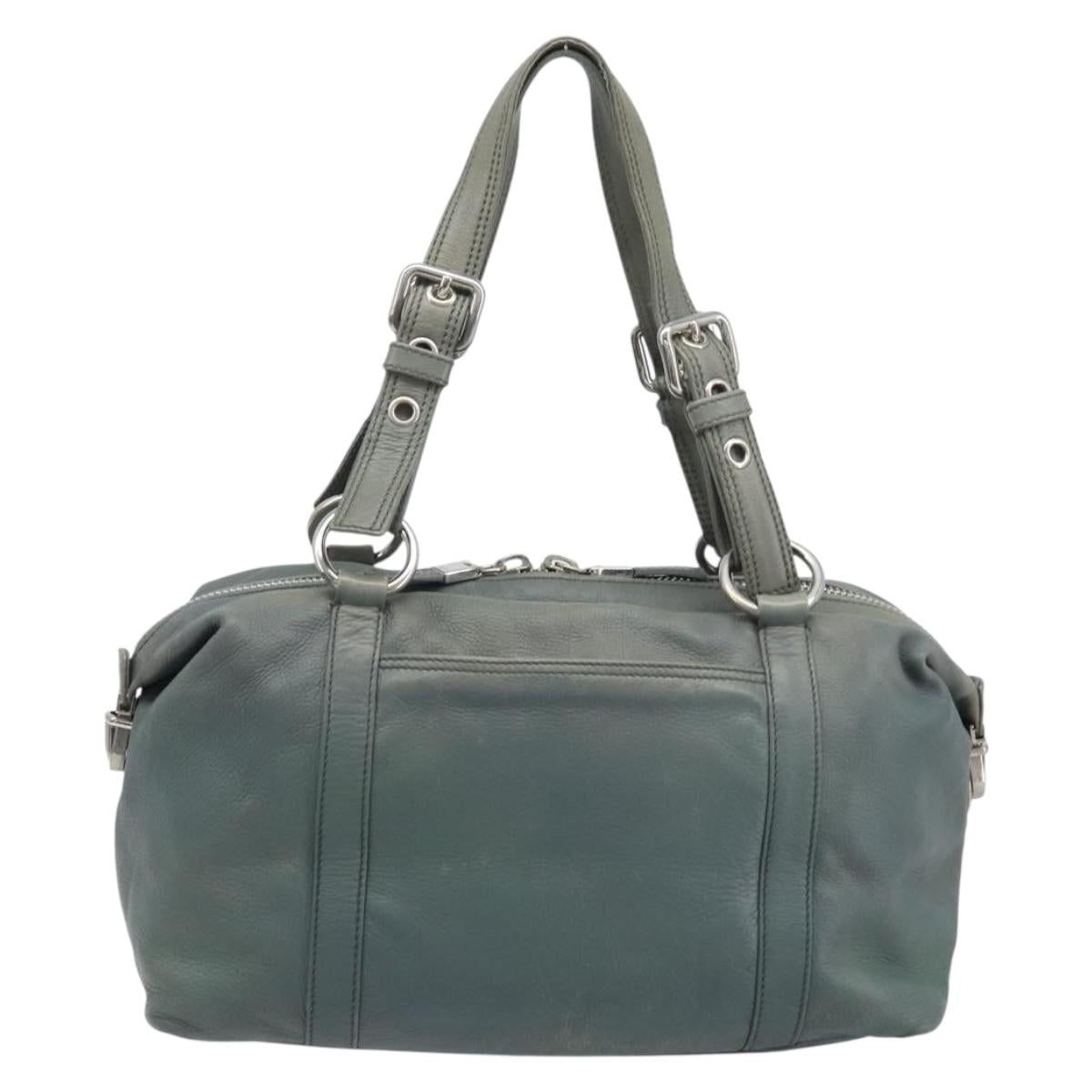 PRADA Hand Bag Leather Gray Silver Auth BAZ140A