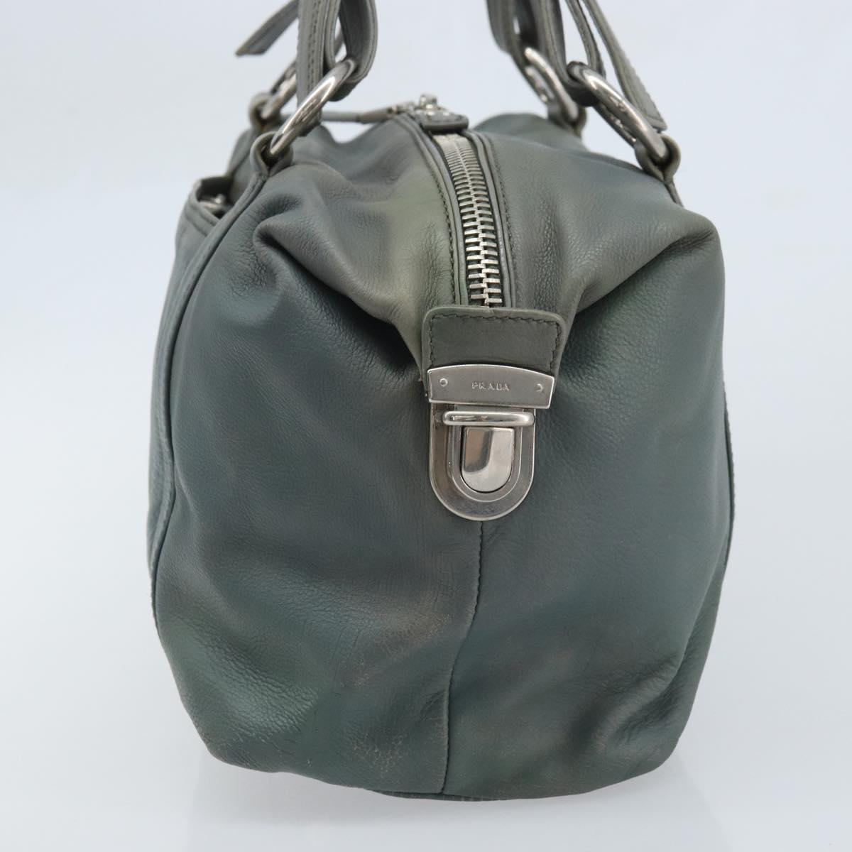 PRADA Hand Bag Leather Gray Silver Auth BAZ140A
