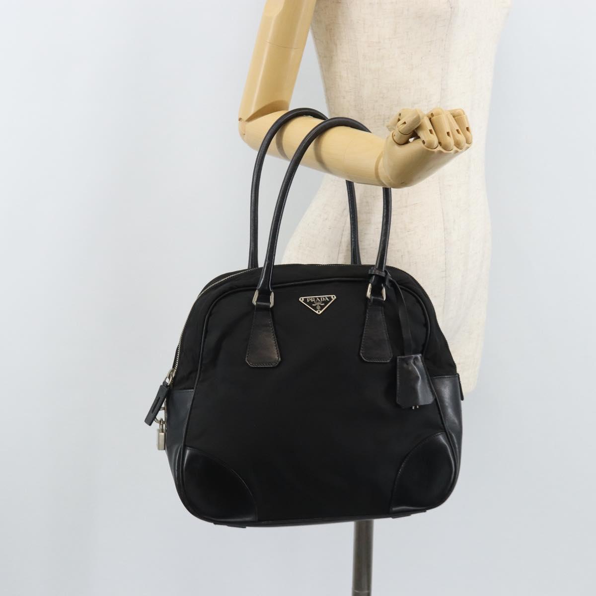 PRADA Hand Bag Nylon Black Silver Auth BAZ141A