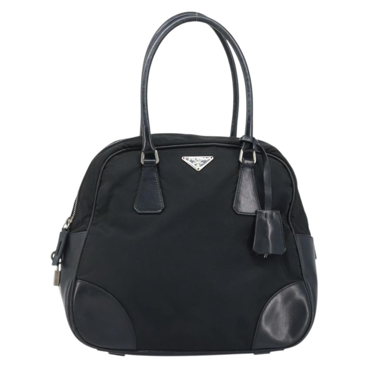 PRADA Hand Bag Nylon Black Silver Auth BAZ141A