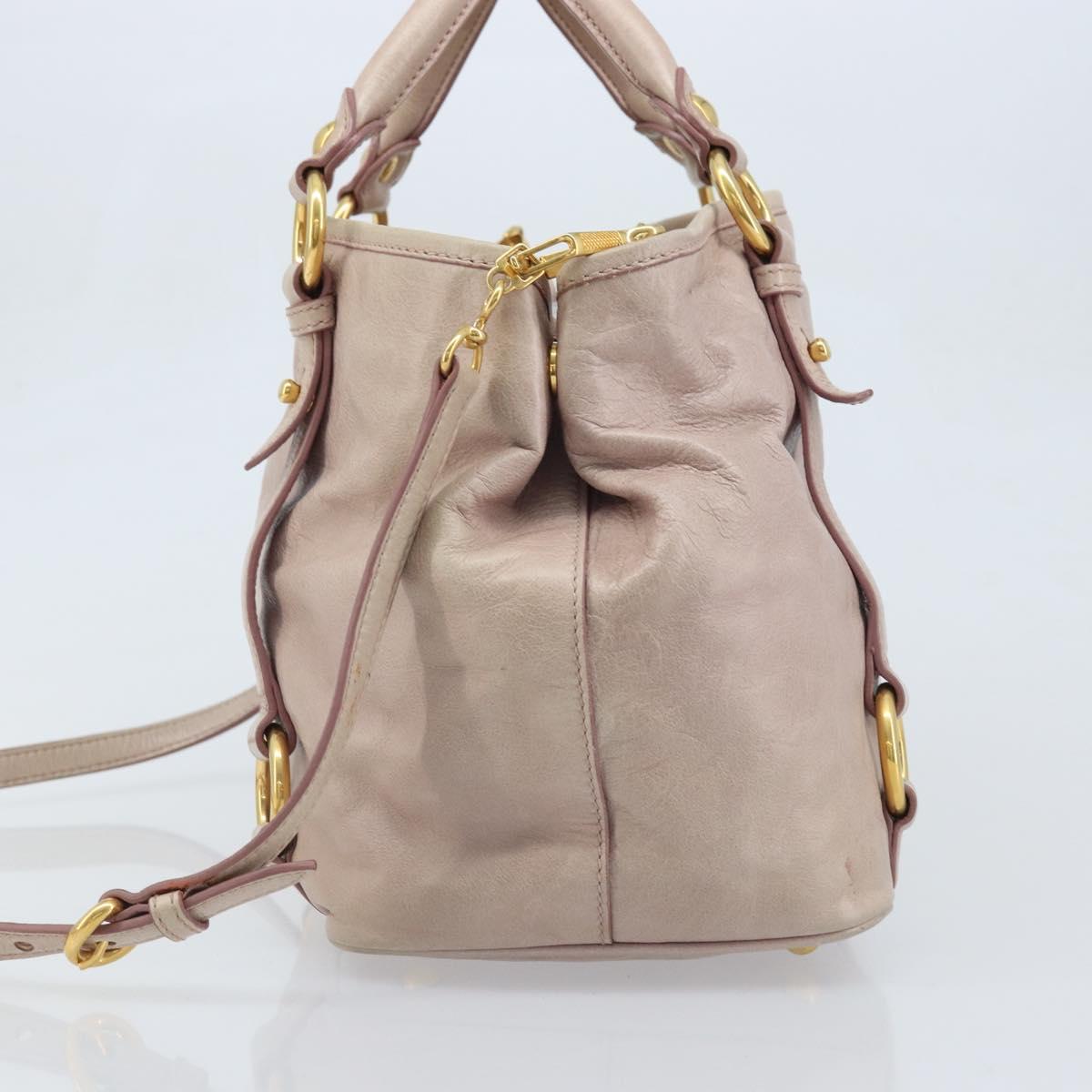 Miu Miu Hand Bag Leather 2way Pink Gold Auth BAZ142M