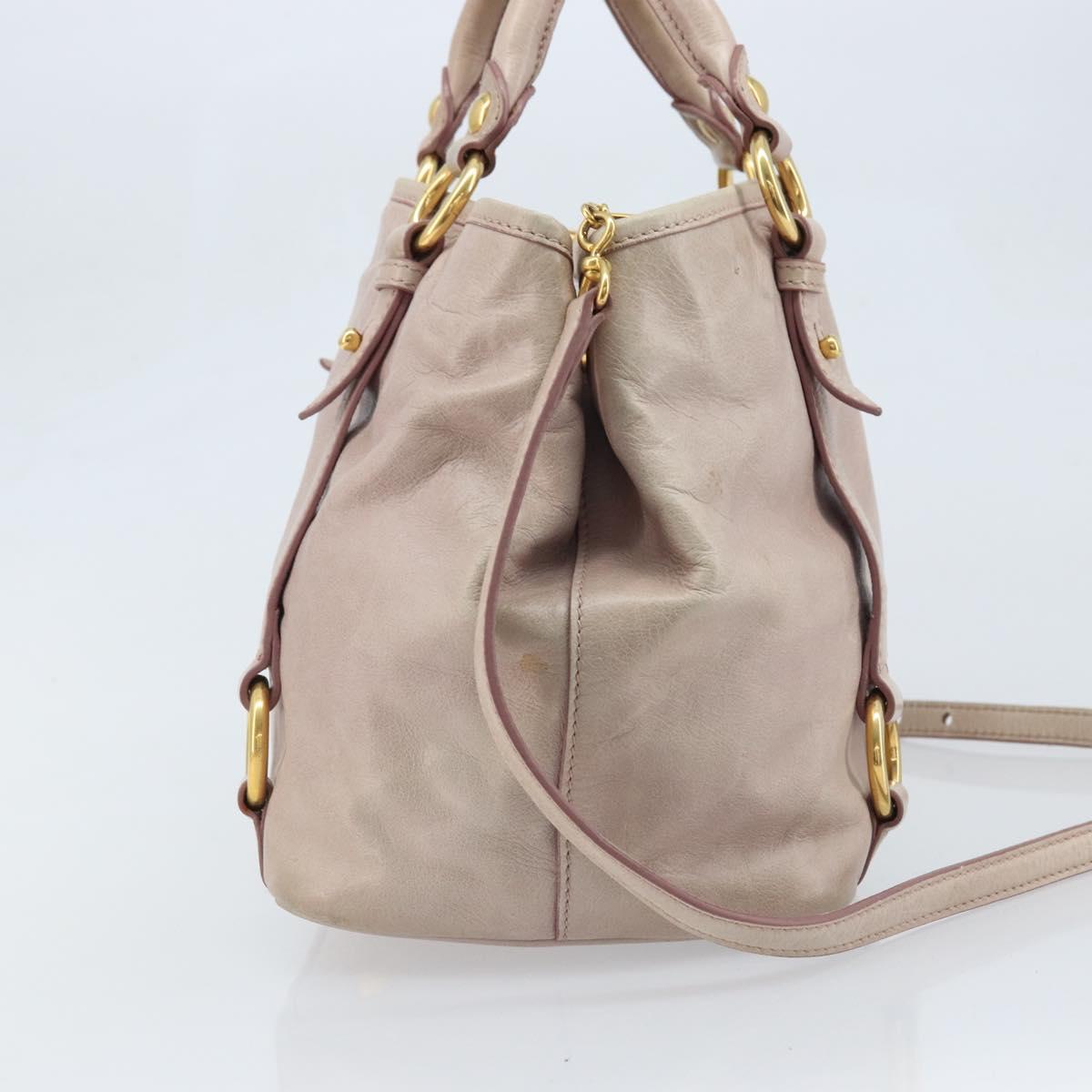 Miu Miu Hand Bag Leather 2way Pink Gold Auth BAZ142M
