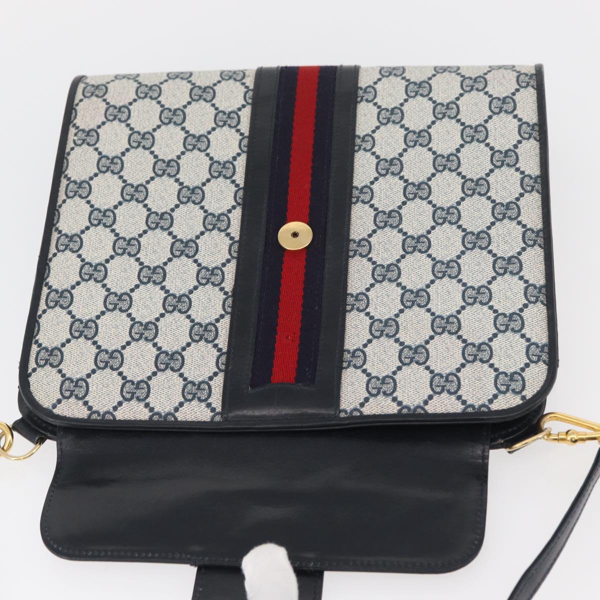 GUCCI GG Supreme Sherry Line Shoulder Bag PVC Navy Gold Auth BAZ144A