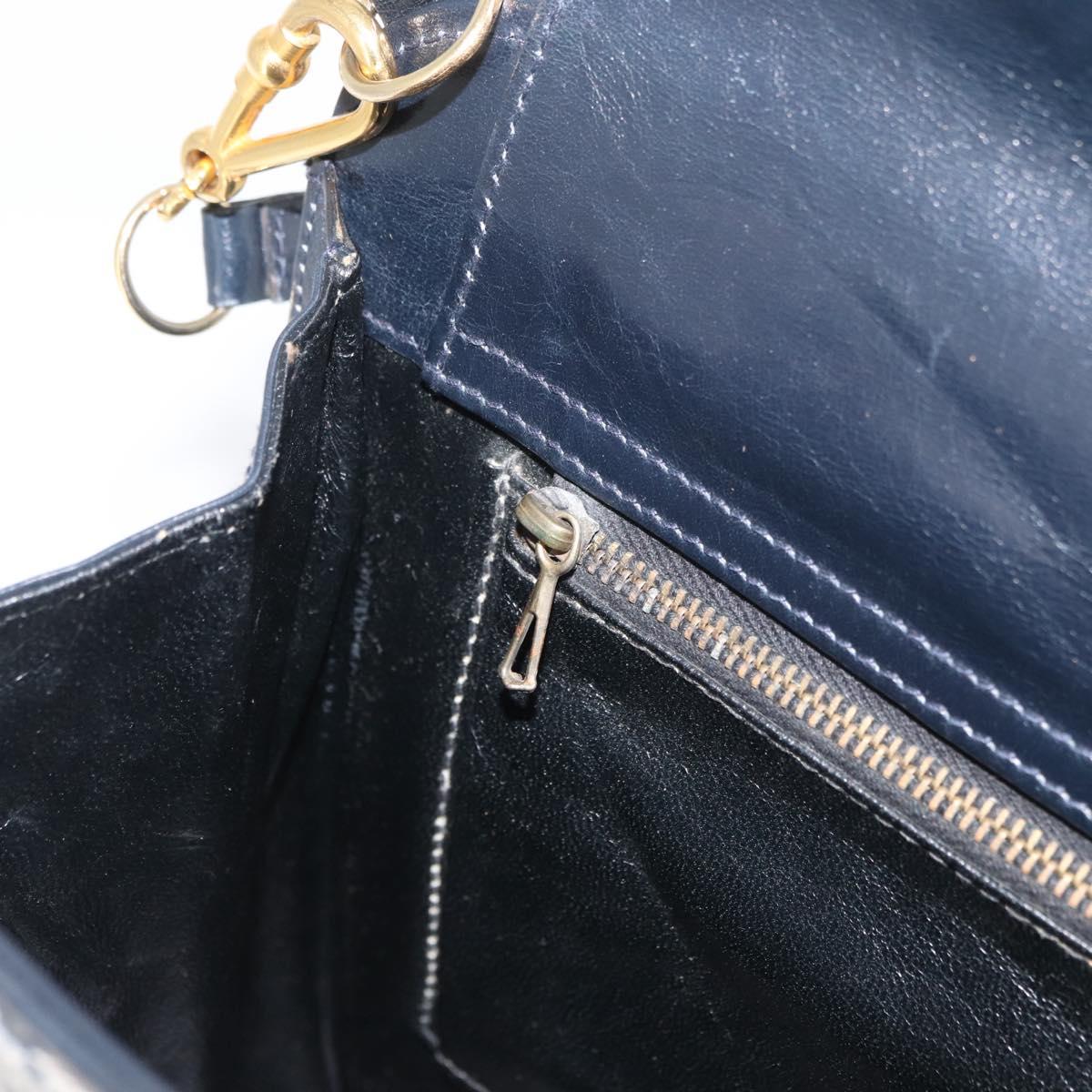 GUCCI GG Supreme Sherry Line Shoulder Bag PVC Navy Gold Auth BAZ144A
