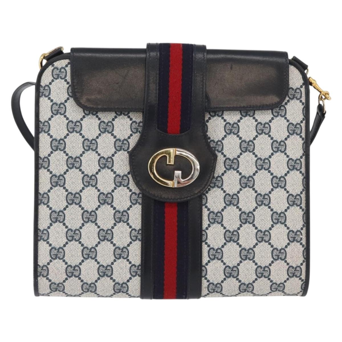 GUCCI GG Supreme Sherry Line Shoulder Bag PVC Navy Gold Auth BAZ144A