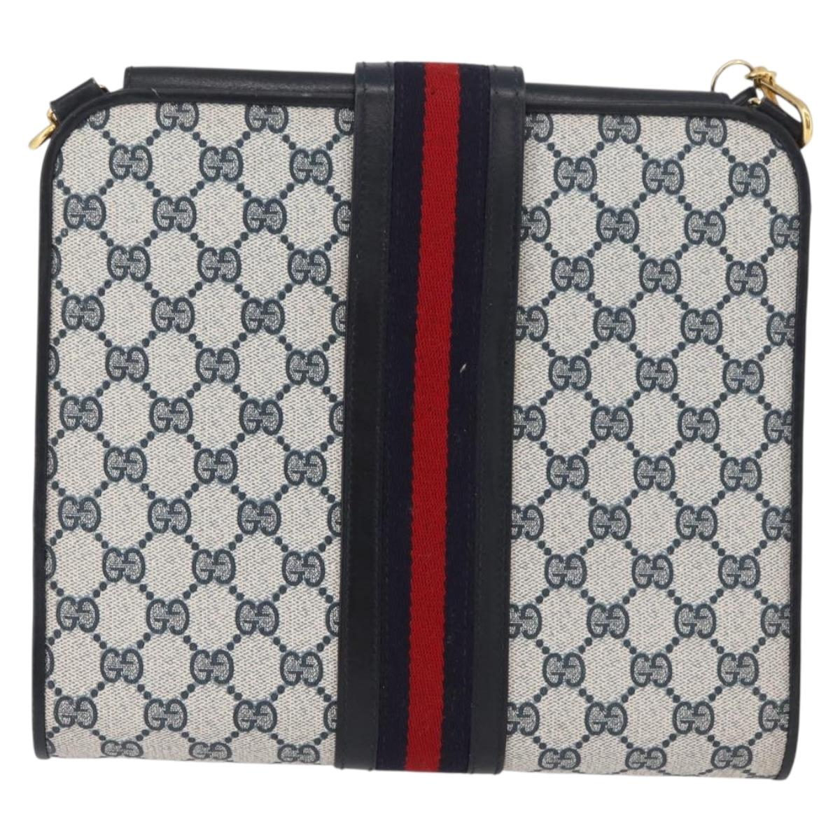 GUCCI GG Supreme Sherry Line Shoulder Bag PVC Navy Gold Auth BAZ144A