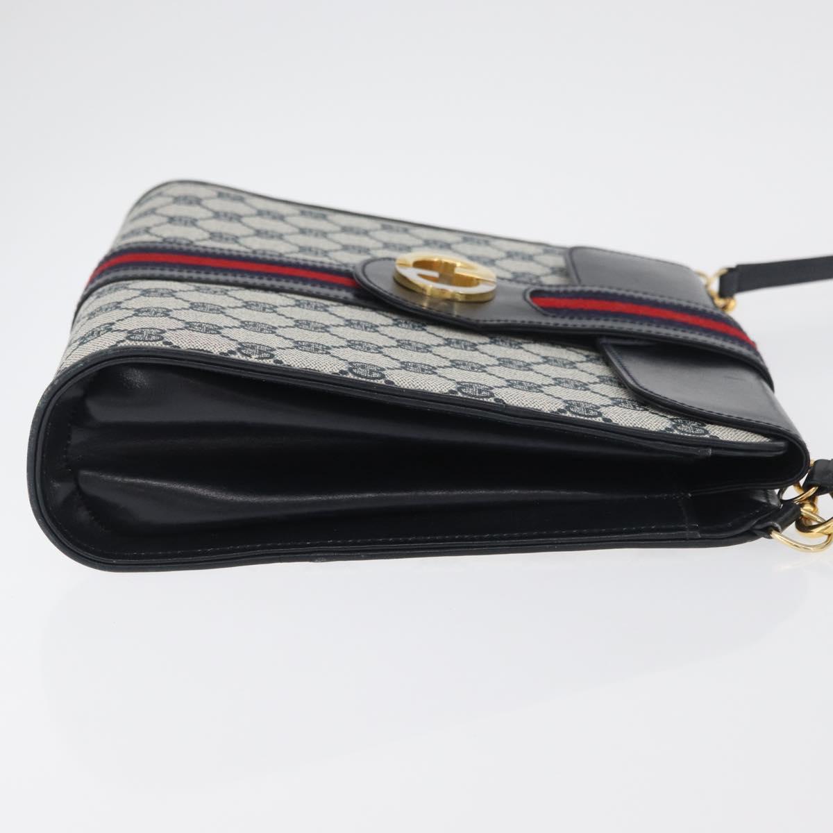 GUCCI GG Supreme Sherry Line Shoulder Bag PVC Navy Gold Auth BAZ144A