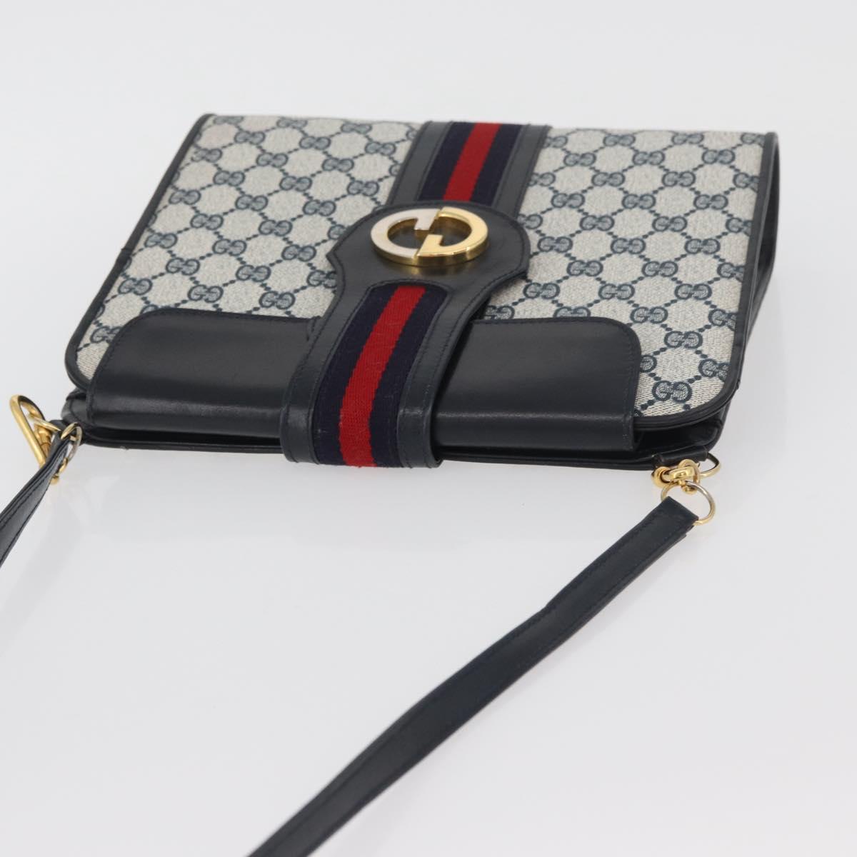 GUCCI GG Supreme Sherry Line Shoulder Bag PVC Navy Gold Auth BAZ144A