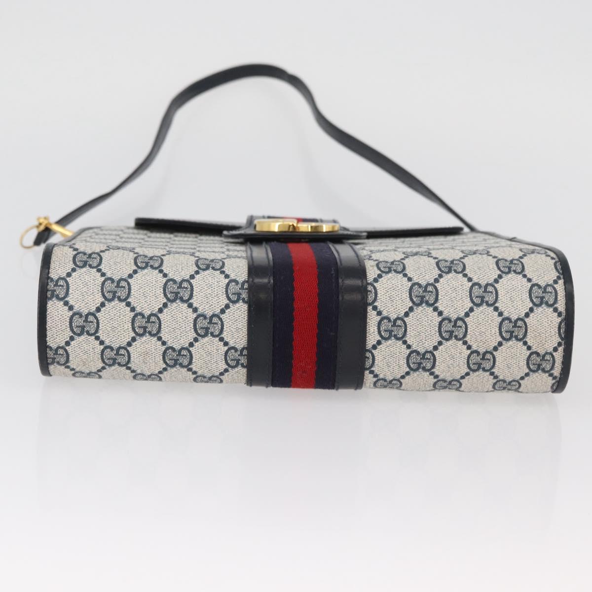 GUCCI GG Supreme Sherry Line Shoulder Bag PVC Navy Gold Auth BAZ144A